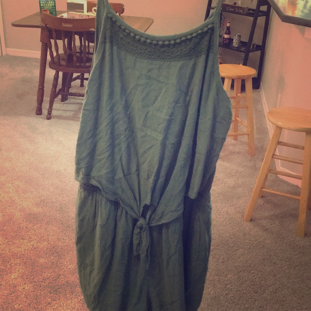 Olive green tie romper